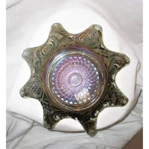 Imperial Glass Smoke Diamond Ring Ruffled‎ Carnival Glass Bowl, - Picture 5 of 6